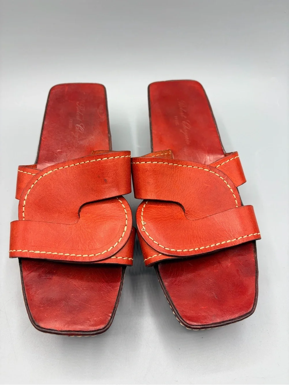 Robert Clergerie Paris, Red Leather Luxury Platform Wedge Sandals,Made In France